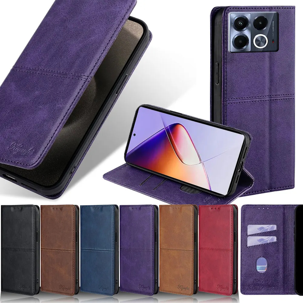 Business Magnetic Flip Card Stand Leather Case for Infinix Note 40 Pro Smart 8 Pro 8 Plus Protective Cover Book Style Phone Bag