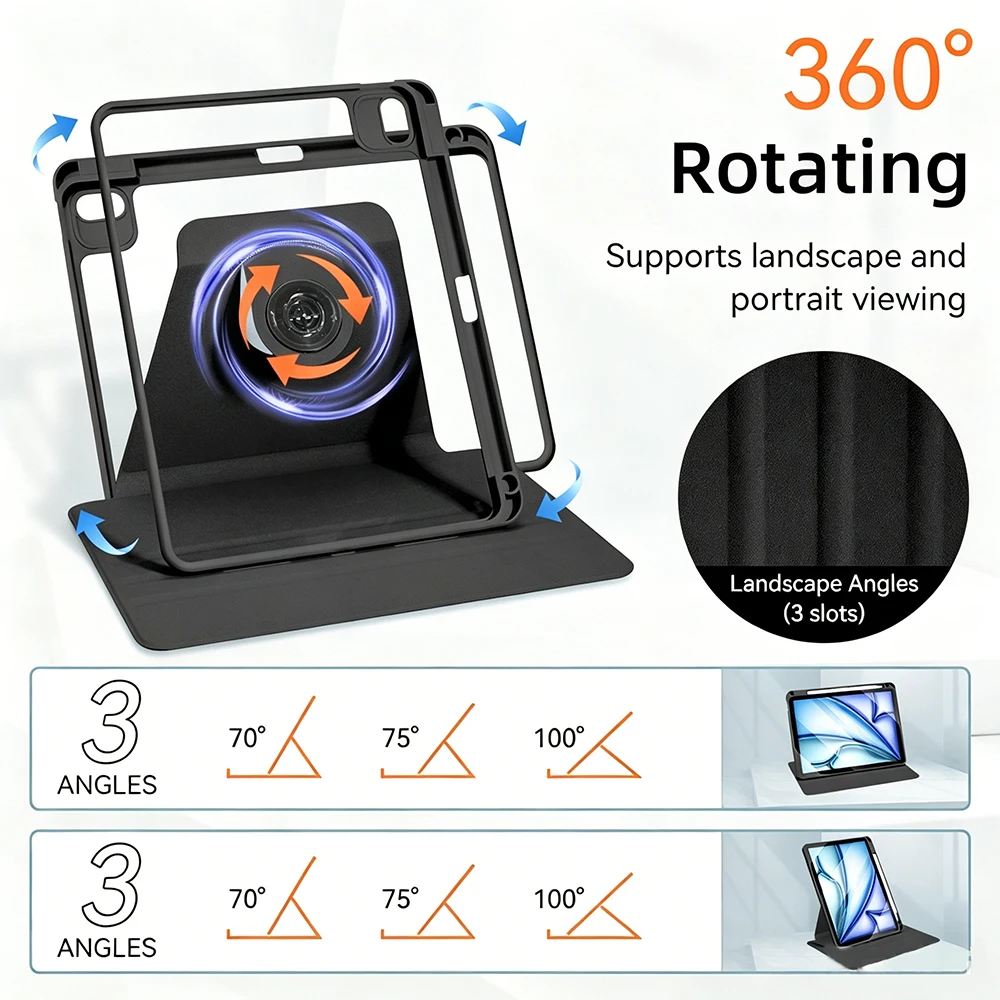 For iPad mini Air Pro 1 2 3 4 5 6 7 8 9 10 11 8.3 9.7 10.2 10.5 10.9 11 12.9 13 360 Degree Rotating Acrylic Case Auto Wake/Sleep