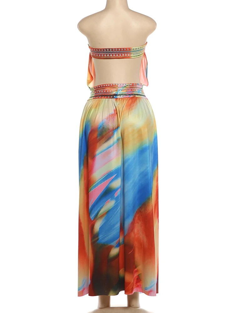 Sisterlinda Damen Sexy Kleid mit buntem Print, Wickelkleid, rückenfrei, hohe Schlitze, Sommer, Urlaub, Strandparty, elegante Party, figurbetont – Detail 5