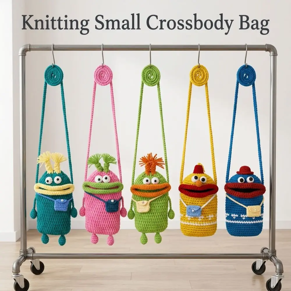 Unique Knitting Small Crossbody Bag Big Mouth Crochet Shoulder Coin Purse Funny Handmade Phone Bag Women,Children