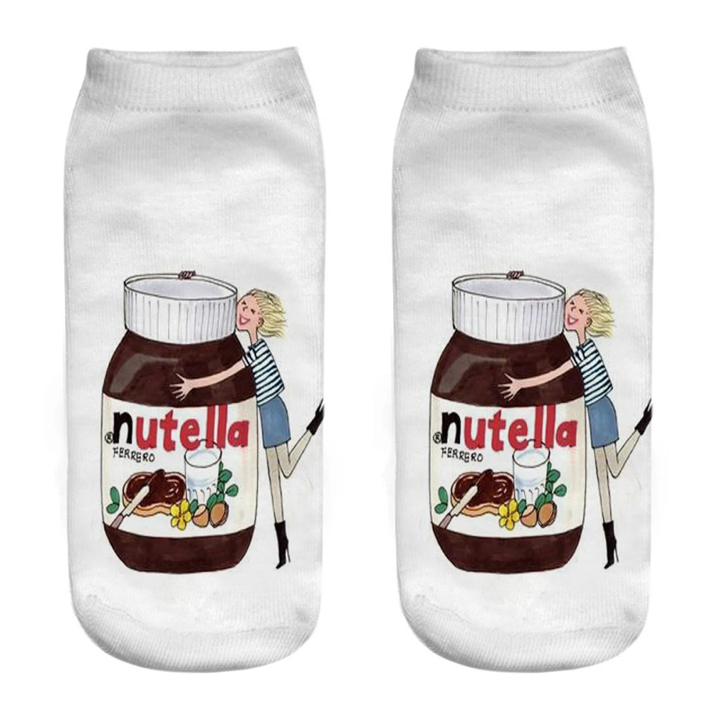 Nieuwe 3d Print Grappige Leuke Cartoon Foods Nutella Unisex Korte Sokken Creatieve Kleurrijke Meerdere Lage Enkelsokken Voor Vrouwen