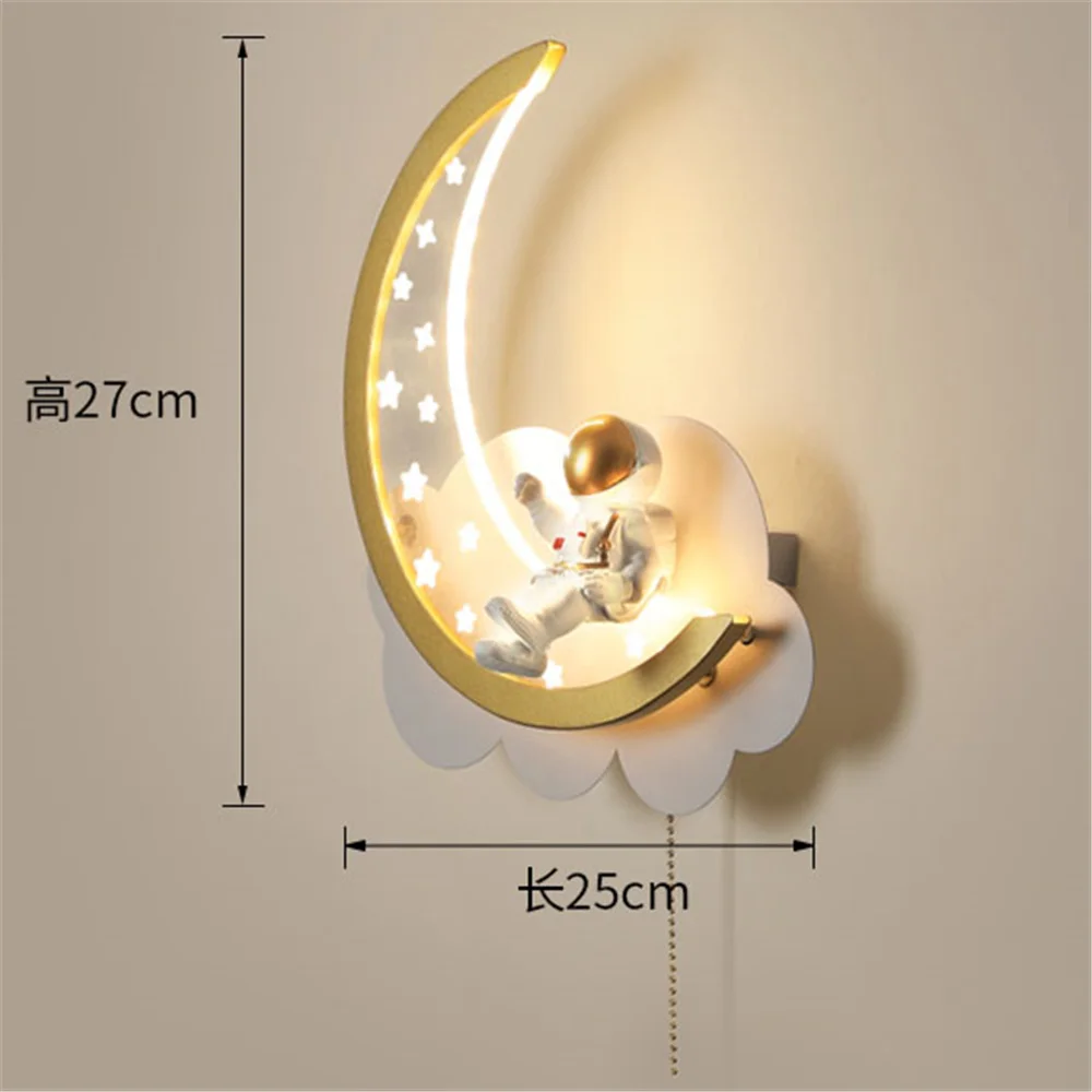 Astronaut Moon Clouds Wireless Charge Led Wall Lamp For Children Bedroom Bedside Sconce Kindergarten Corridor Decor Night Light