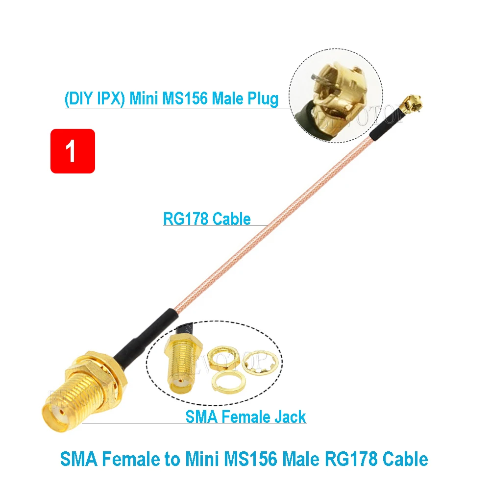 1Pcs 4 Pin PCB Mount SMA Female Jack to Mini MS156 Male (DIY ) RG178 Cable for WIFI LTE Modem Antenna Extension Jumper