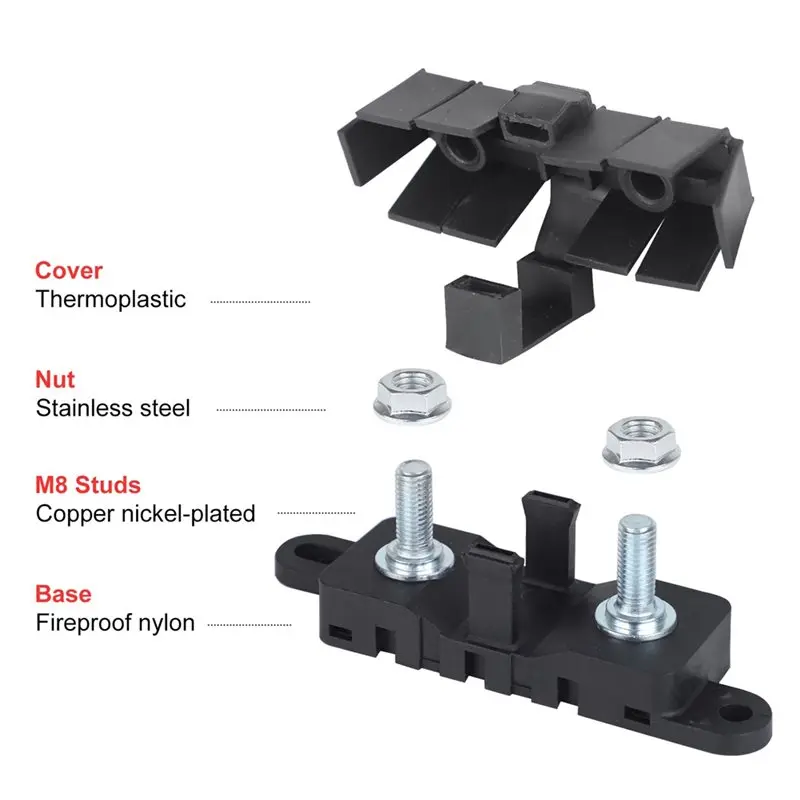 [NEW!A25P】 Flat Type Fuse Automotive Fuse Holder Block 40A-500A 70V Max Cover For MEGA ANL Bolt-On Blade For Marine Boat