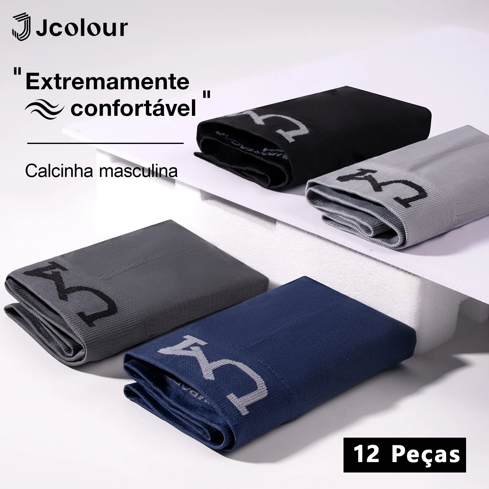12 Cuecas boxer masculinas，Calcinha boxer de alta elasticidade, confortável e respirável，Shorts Boxer Simples e Elegantes