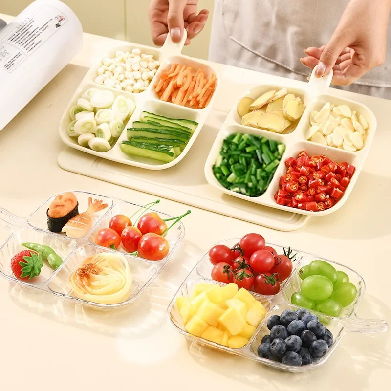 4 Grid Plastic Divided Plate Compartmentalized Mixing Food Dish Reusable Dinner Plates Kitchen Dinnerware for Condiments Fruit