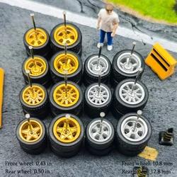 1/64 Front Small Rear Big Wheels with Detachable Rubber Tires Pentagram Spokes Model Cars Refiting Parts for Hotwheels (5 Sets)