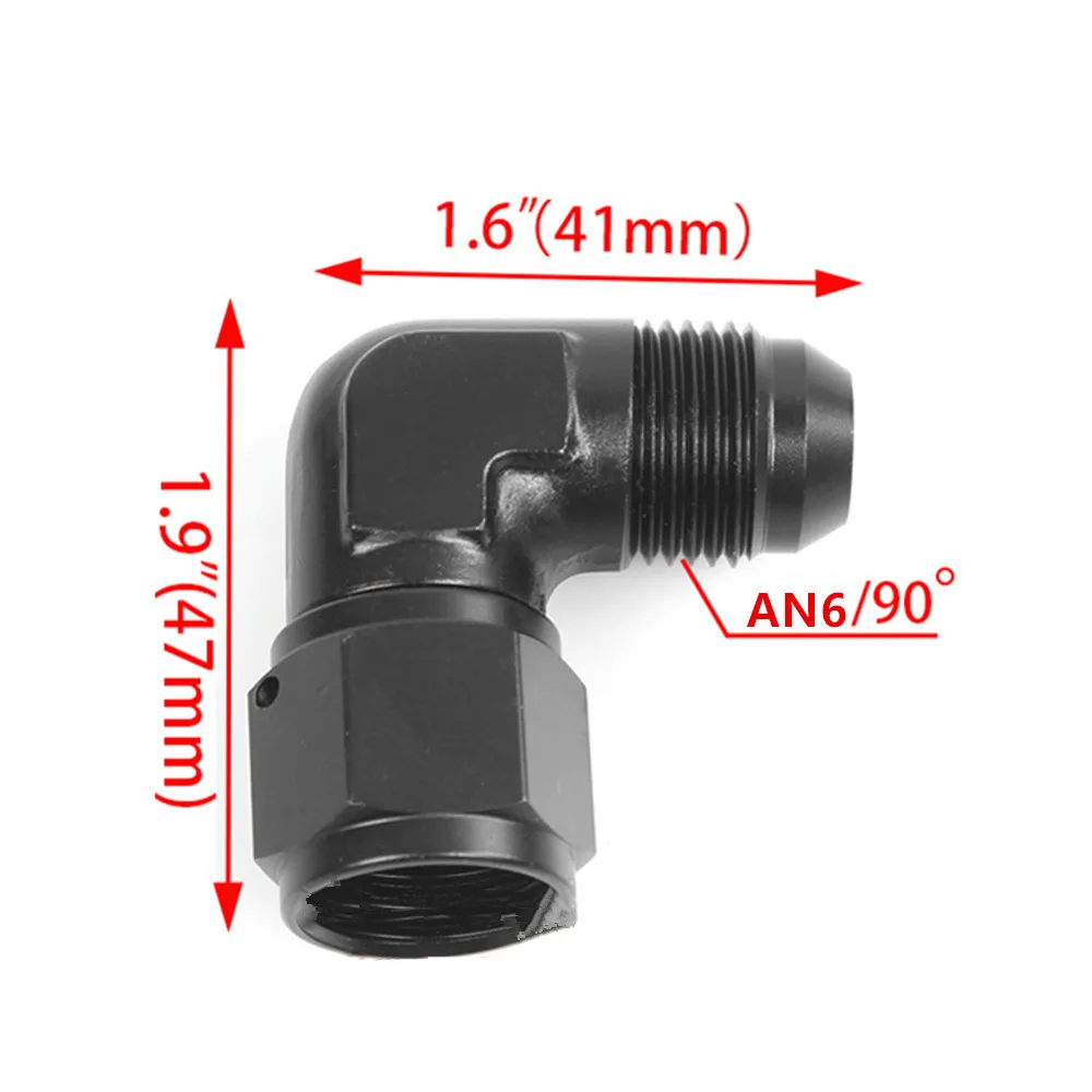 2Pcs 6AN Bulkhead Flare Fitting Aluminum Female AN6 to Male AN6 Thread Pipe Connectors 90 Degree Oil Cooler Conversion Connector