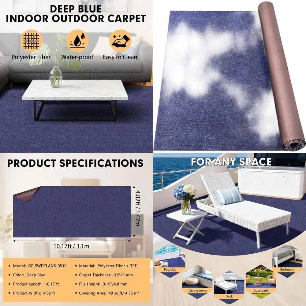 

Marine Carpet,5 FT x 10 FT Deep Blue Indoor Outdoor Carpet 0.2" Thick Boat Carpet with Water-Proof TPE Backing, Non-Slide Outdoo