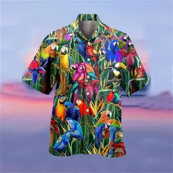 Summer Hawaiian Shirt Men's Shirt Aloha Shirt Parrot Lapel Short Sleeve Lining Outdoor Street Short Sleeve Button Clothing