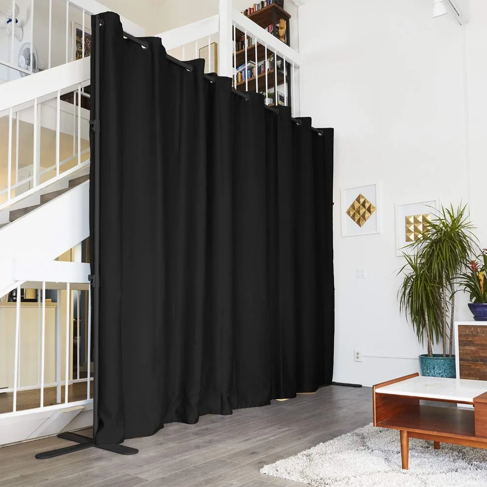 Room divider Kit - Medium B, 9 feet high x 7 feet 6 inches - 12 feet wide, black freestanding partition blackout curtains