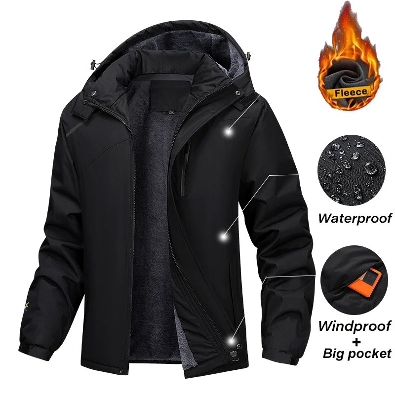 Men Winter New Outdoor Warm Jacket Coat Mens Outwear Casual Waterproof Thick Fleece Detachable Hat Outfits Parkas Jackets Male