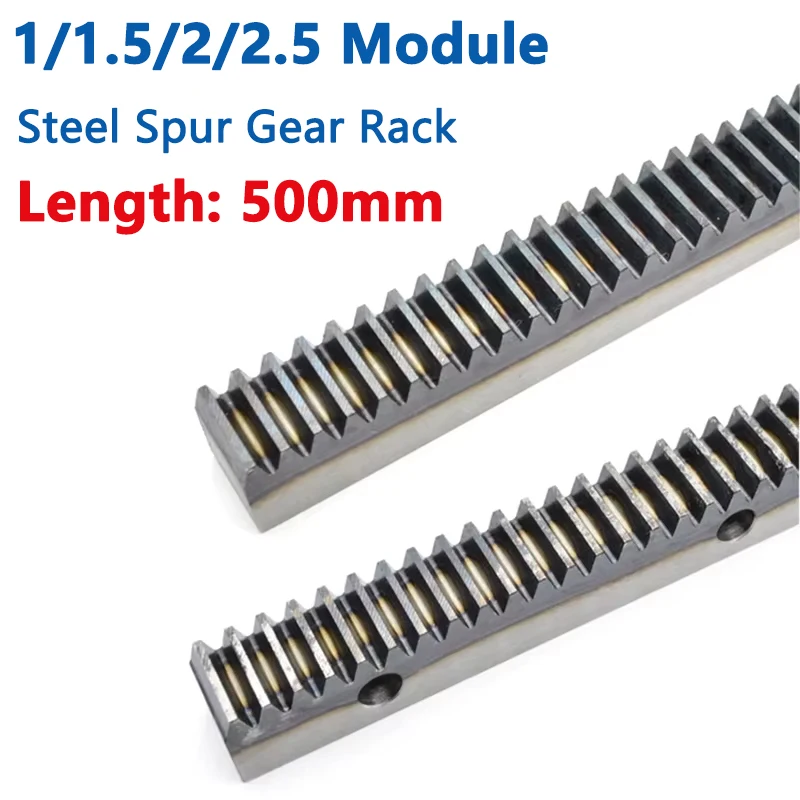 1pcs Hardened Steel Rack 1/1.5/2/2.5 Module Spur Gear Rack Length 500mm 45# Steel Side Hole Rack 10x10 10x12 15x15 20x20mm