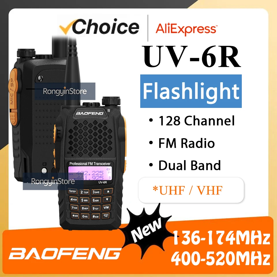 Baofeng UV-6R uv6r banda dupla vhf uhf 136-174mhz & 400-520mhz rádio em dois sentidos uv 6r rádios presunto em dois sentidos fm walkie talkie para caça