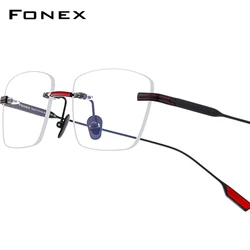 FONEX Titanium Glasses Frame Men Brand Design Square Rimless Eyeglasses Women Frameless Ultralight-Weight Japanese Eyewear 85643