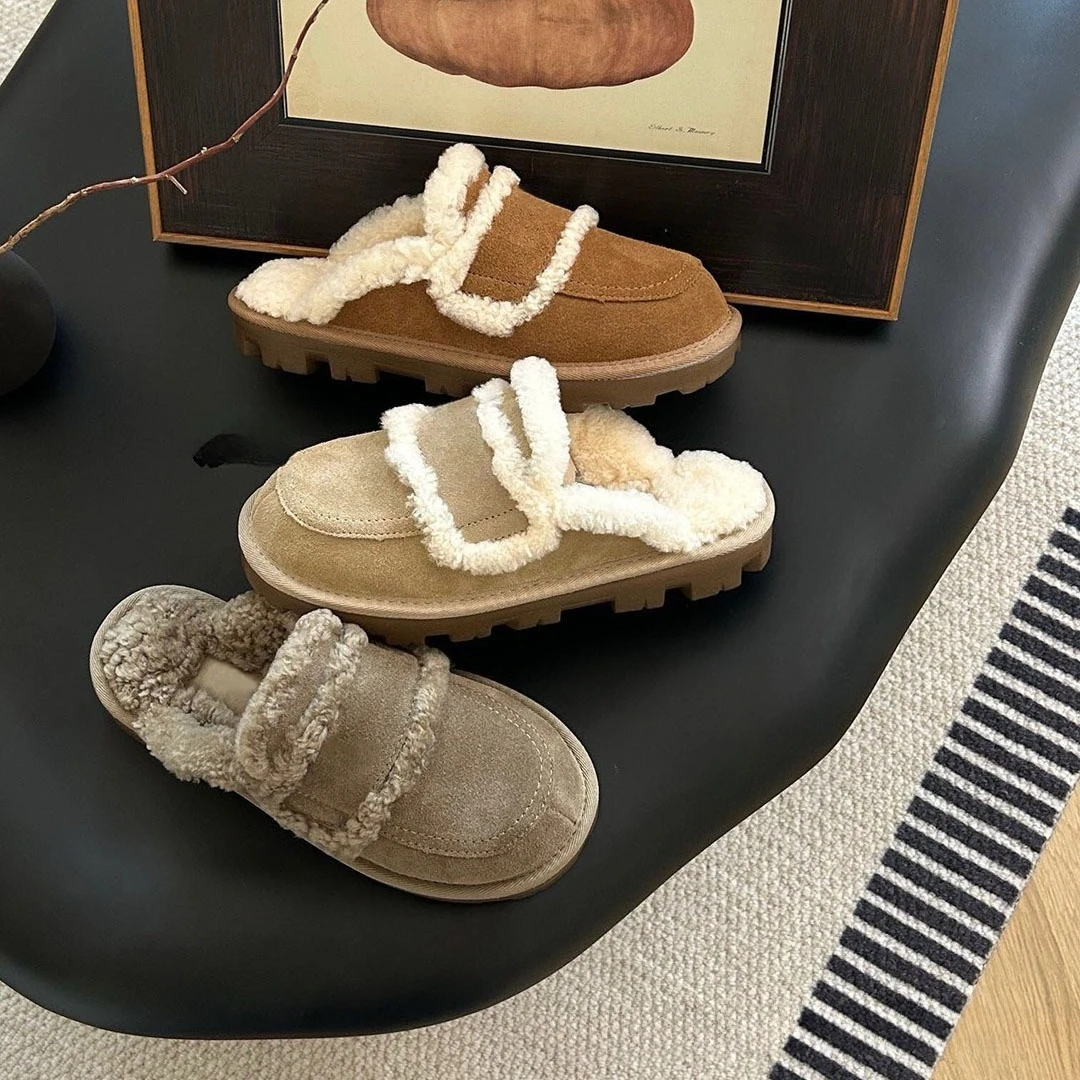 

Designer Style 2025 Winter New Women's Thick-soled Bag Head Fat Slippers Wear A Pedal Fashion Warm Slippers