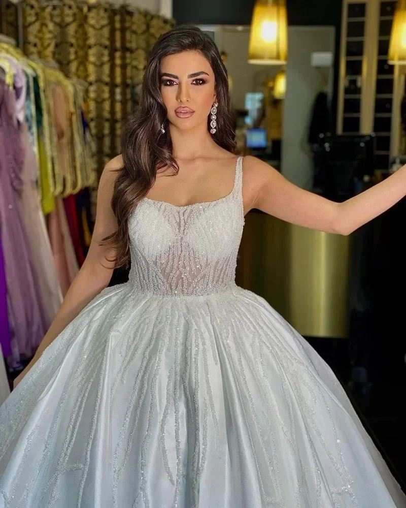 Flavinke personnalisé scintillant perlé robes de mariée nouilles italiennes sangle scintillante robe de mariée formelle fête Vestido de novia