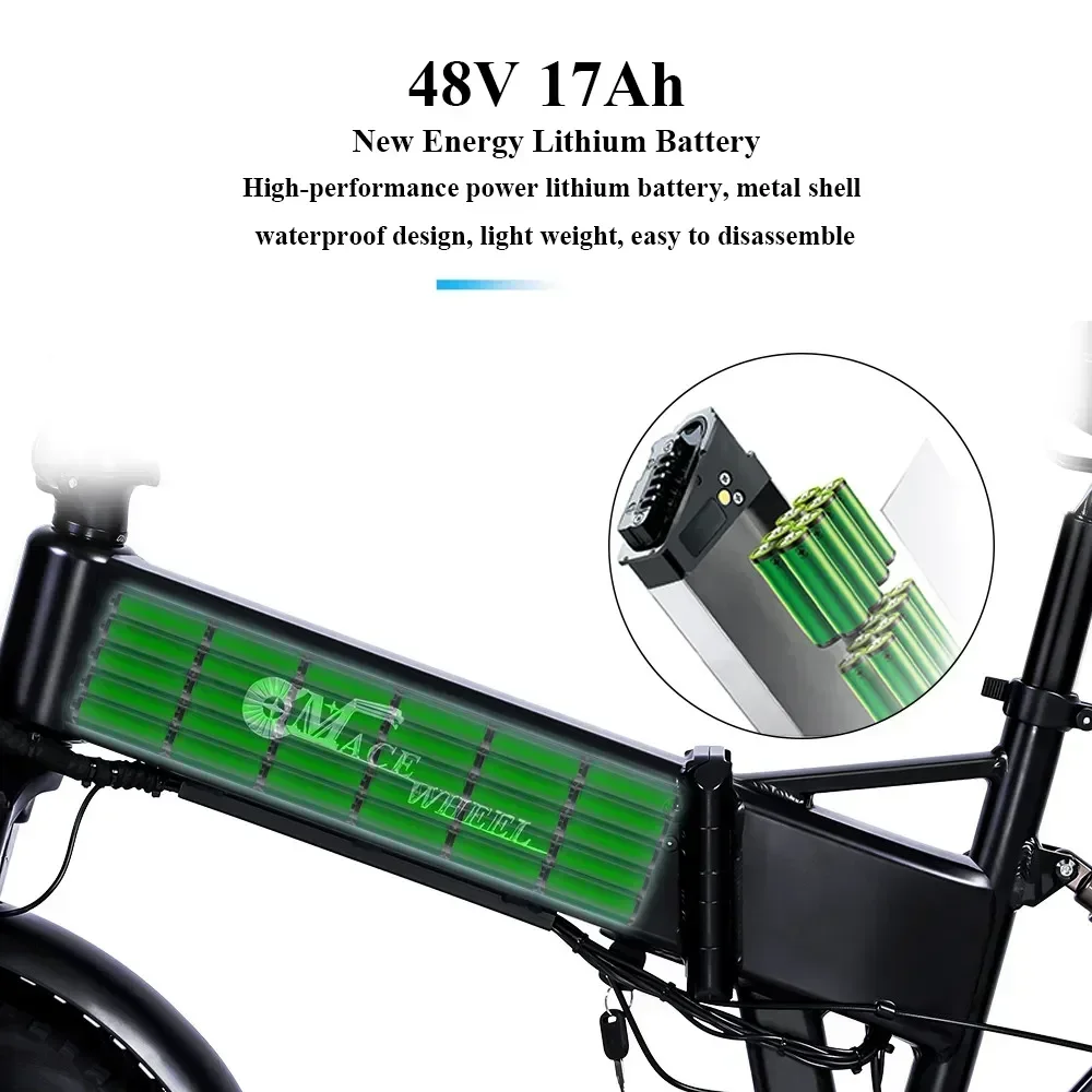 E Bike 2000W Dual Motor 48V17AH Hidden Lithium Battery Foldable Electric Bicycle Variable Speed 20-inch Fat Tire Electric Bike