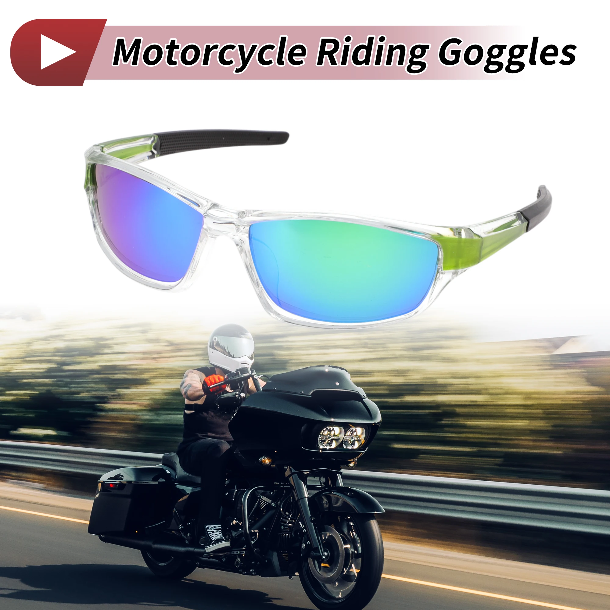 

X Autohaux Motorcycle Riding Goggles Green Lens Transparent Frame Tri-acetel Cellulose
