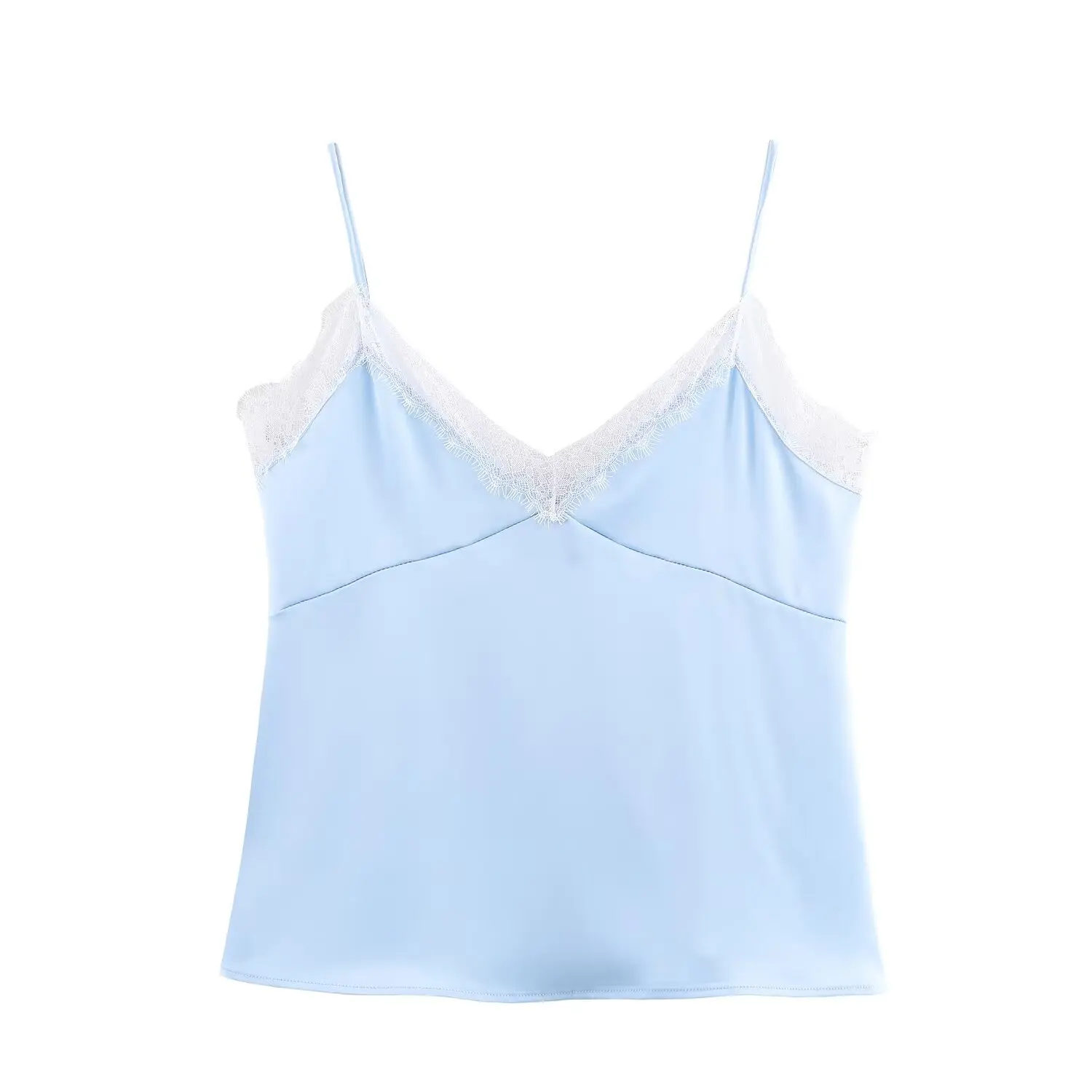 المرأة الربيع الصيف موضة أنيقة الخامس الرقبة عارية الذراعين أكمام حبال سيدة مثير الدانتيل الحرير الساتان الحمالة سترة شارع العليا القمم