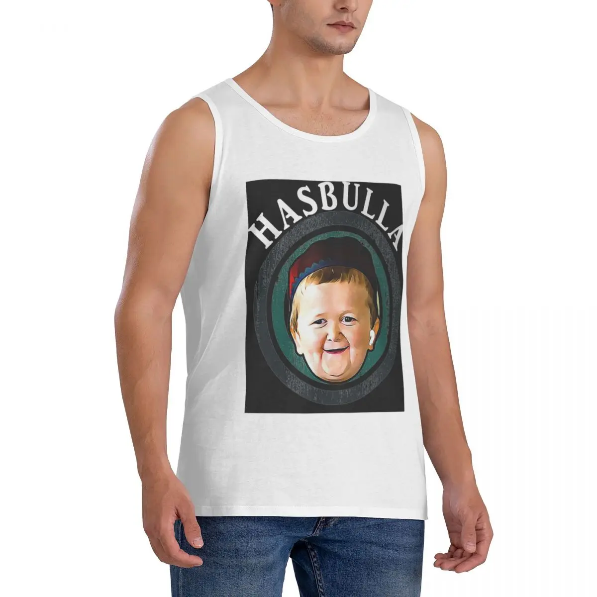 100% Cotton Funny Hasbulla Magomedov Hasbullah Smile Classic Sleeveless T-Shirt Men Workout Sports Tops Men's Crew Neck Vest