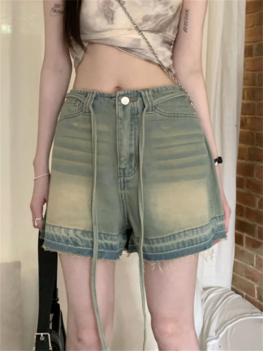 

Alien Kitty 2023 Light Washed Shorts Denim Women Chic Wide Leg Summer Vintage Office Lady Streetwear New Loose Short Jeans