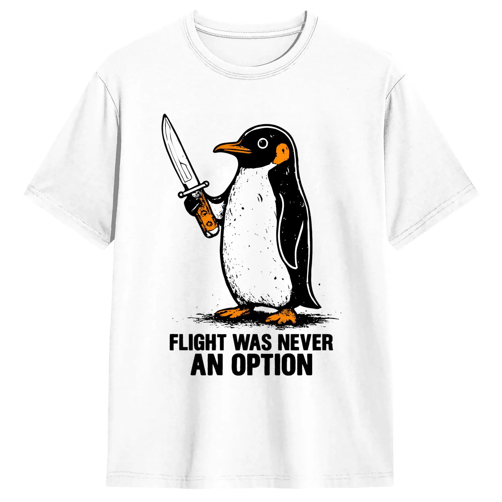 Flight Was Never An Option Funny Stabing Penguin T-Shirt Summer  100 Cotton T-Shirts For Couple Custom Logo Tshirt Short Sleeve