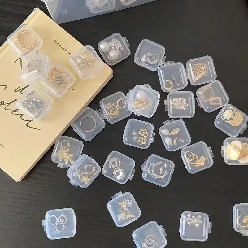

20/40pcs Mini Transparent Plastic Storage Box Ring Earring Necklace Organizer Multifunctional Portable Storage Boxes