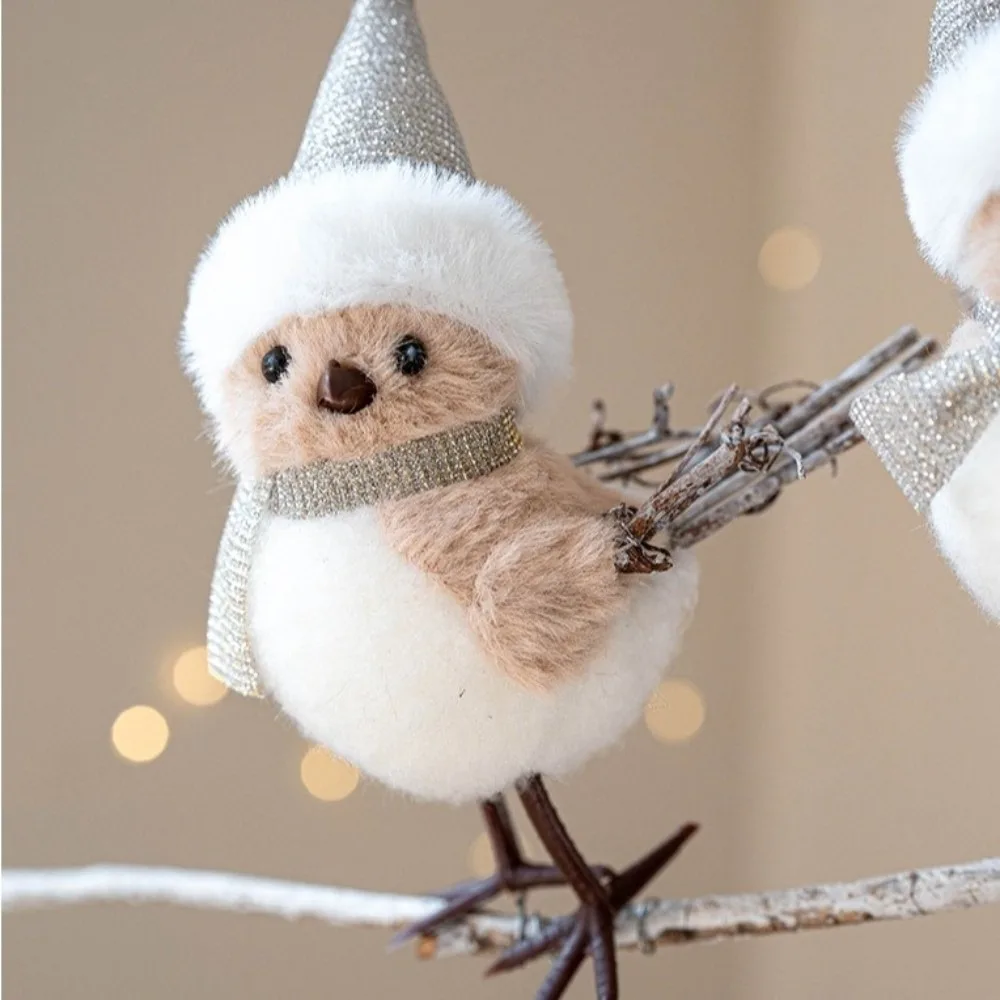 1pc Artificial Foam Christmas Tree Decorations Knitted Hat And Scarf Fixed Iron Wires Feet Bird Statues Multicolor Vesitile