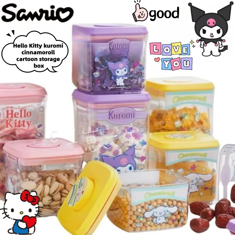 

Новая банка для хранения периферийных устройств Hello Kitty Cinnamoroll Kuromi Movie, детская герметичная коробка для закусок, конфет, многофункциональная банка для хранения