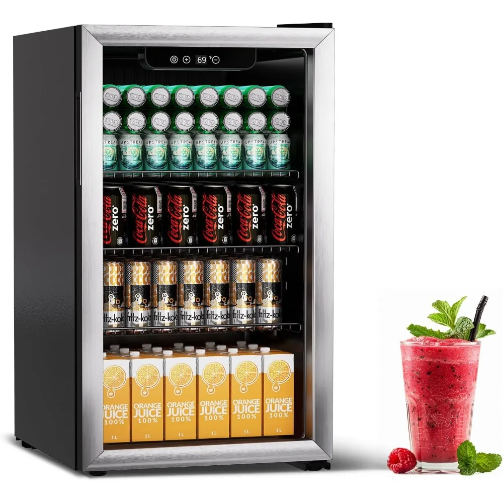 

Compact Beverage Refrigerator,110 Can/3.1 Cubic Feet Fridge with Glass Door for Soda, Beer Under Counter Small Refrigerator