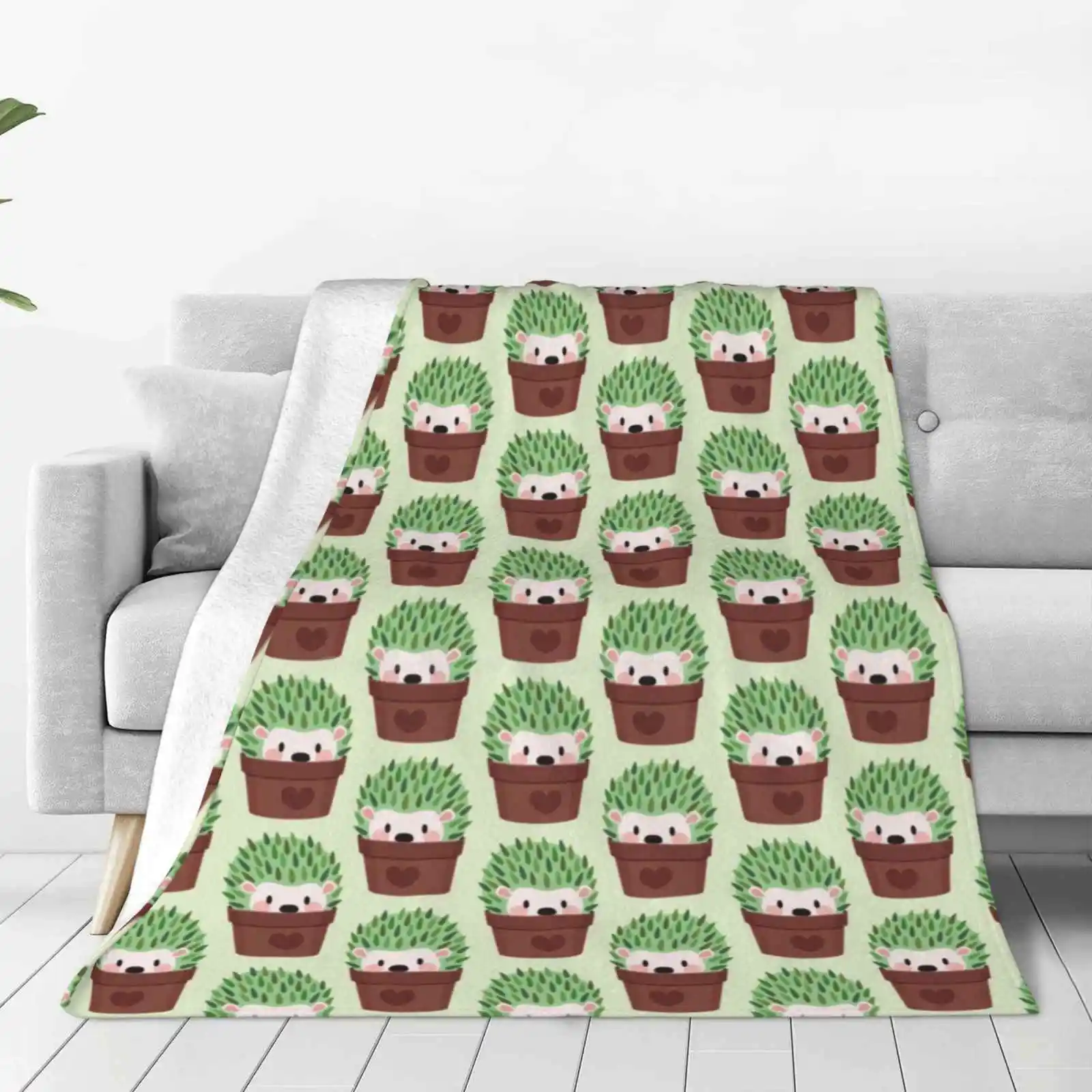 Hedgehogs Disguised As Cactuses New Selling Custom Print Flannel Soft Blanket Hedgehog Cactus Green Cute Animals Plant