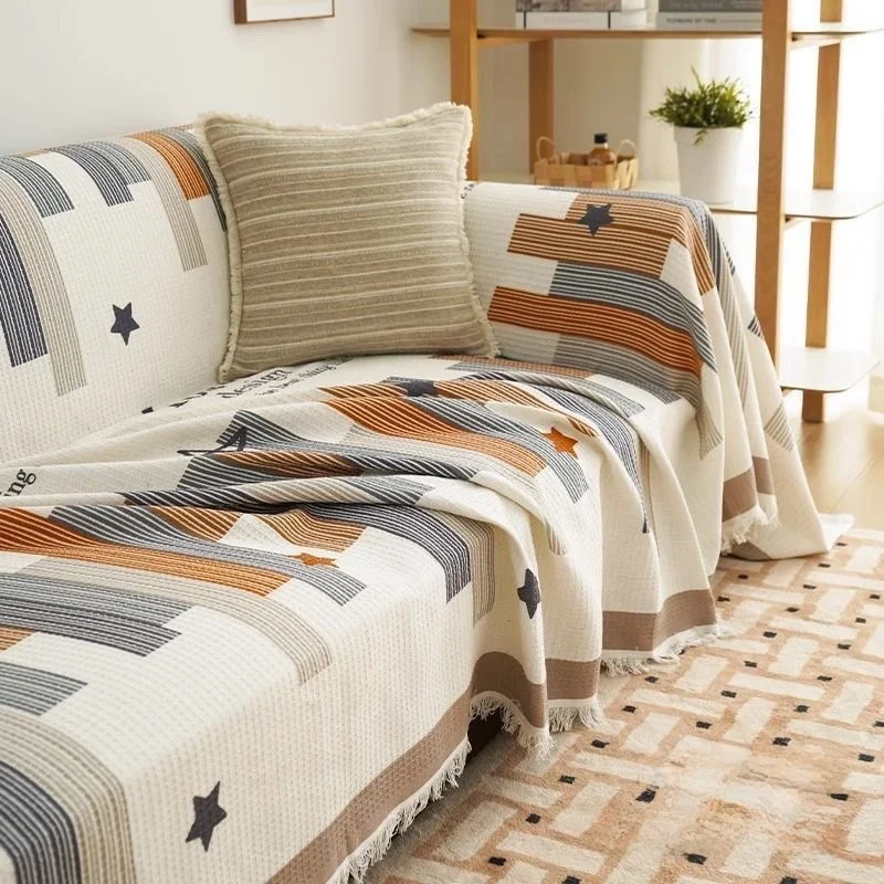 ユニバーサルソファカバー布フルカバー3人掛けワンファブリックコットンリネン滑り止めモダンシンプルスタイル防塵