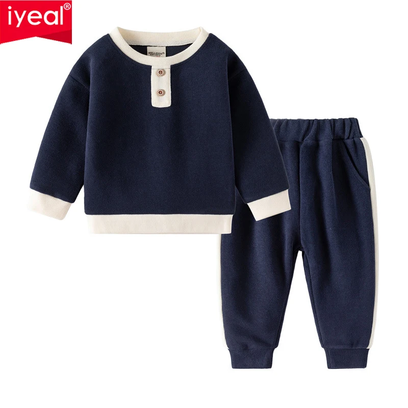 

IYEAL Autumn Children Baby Boy Outfits Clothes Solid Color Long Sleeved Tops +Long Pants Kids Clothing Sets for 1-7 Years