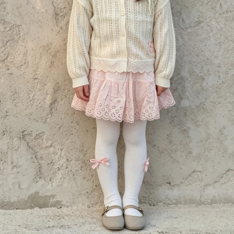 Girls Dragonfly Bow Vertical Stripe Solid Color High Elastic Pantyhose Wear Resistant Elastic Knit Sweet Romantic Daily Leggings
