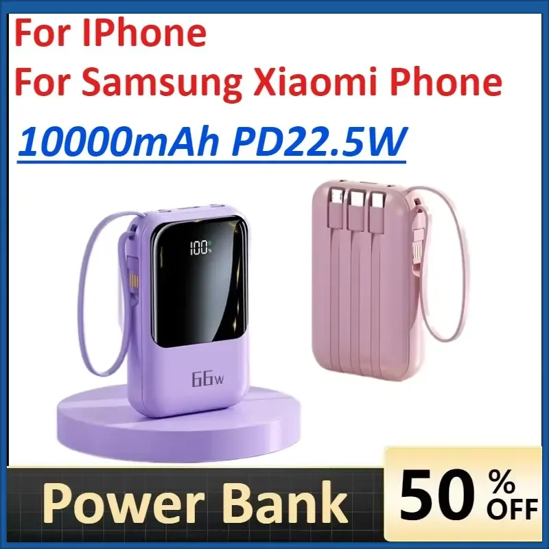 10000mAh fast charging mini comes with line power bank China CCC Certification for IPhone Samsung Xiaomi Phone powerbank