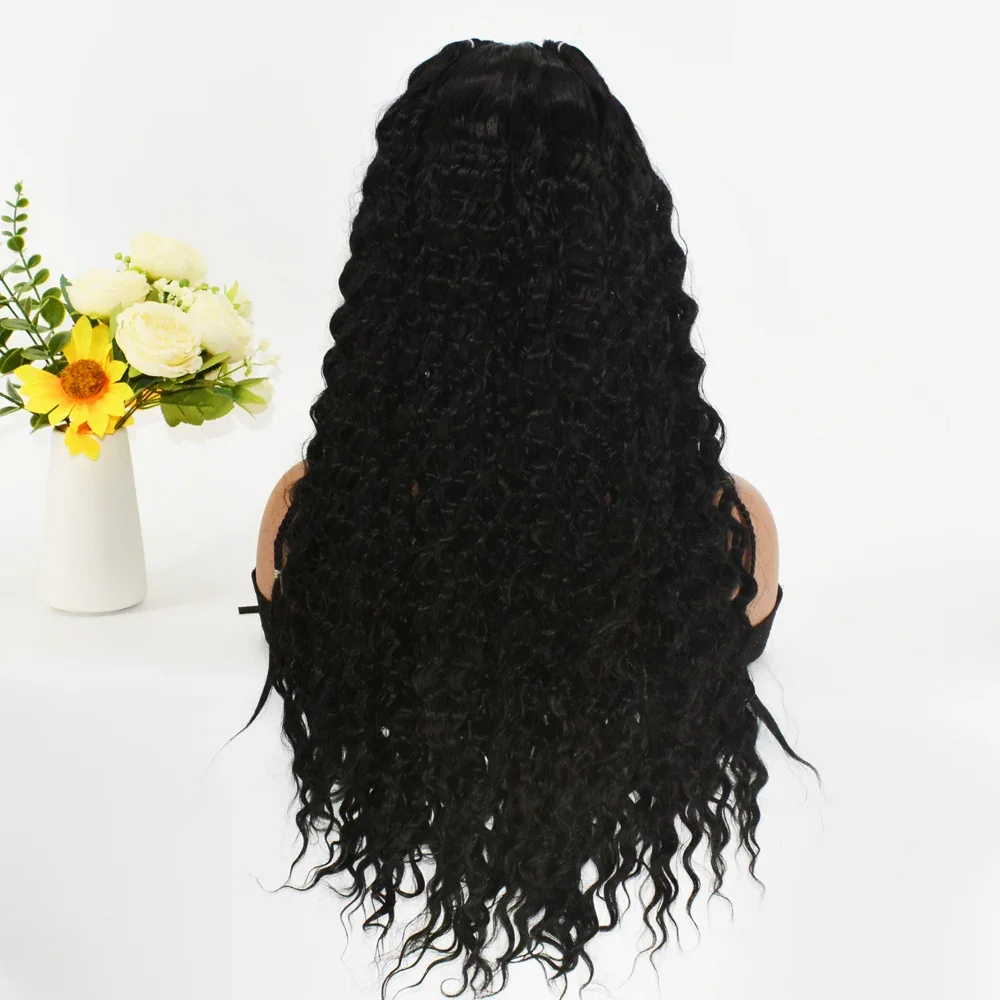 13x6 Lace Front Braided Wigs Afro Kinky Curly 24 Inch Synthetic Long Curly Wig For Women Transparent Lace Fashion Wig Daily Use