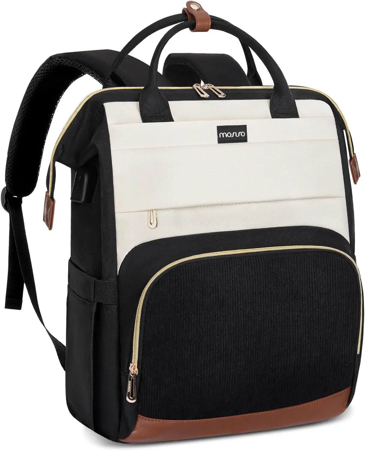 MOSISO Laptop Backpack for Women 15.6 inch Laptop Bag with USB Charging Port&Front Corduroy Pocket Travel Office College Fashion