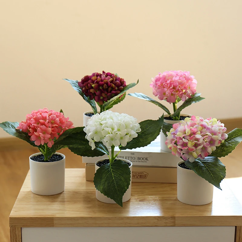 

Artificial Flower Hydrangea Potted Plants Fake Green Plants for Home Office Bedroom Study Decoration Plastic Flower Bonsai