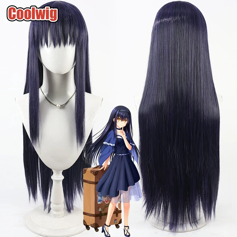 Coolwig Synthetic Hair Kushima Kamome Cosplay Wigs Game Summer Pockets Kushima Kamome 100cm Long Mixed Blue Wig Heat Resistant