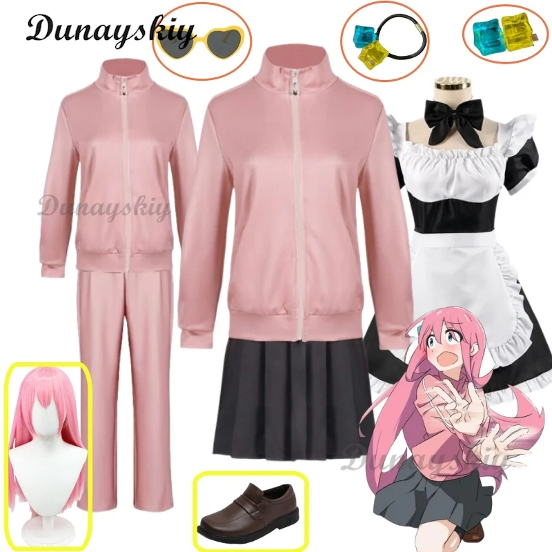

Gotou Hitori Cosplay Bocchi The Rock Costume Gotou Hitori Cosplay Costume JK Uniform Pink Jacket Skirt Wig Suit Anime Cosplay