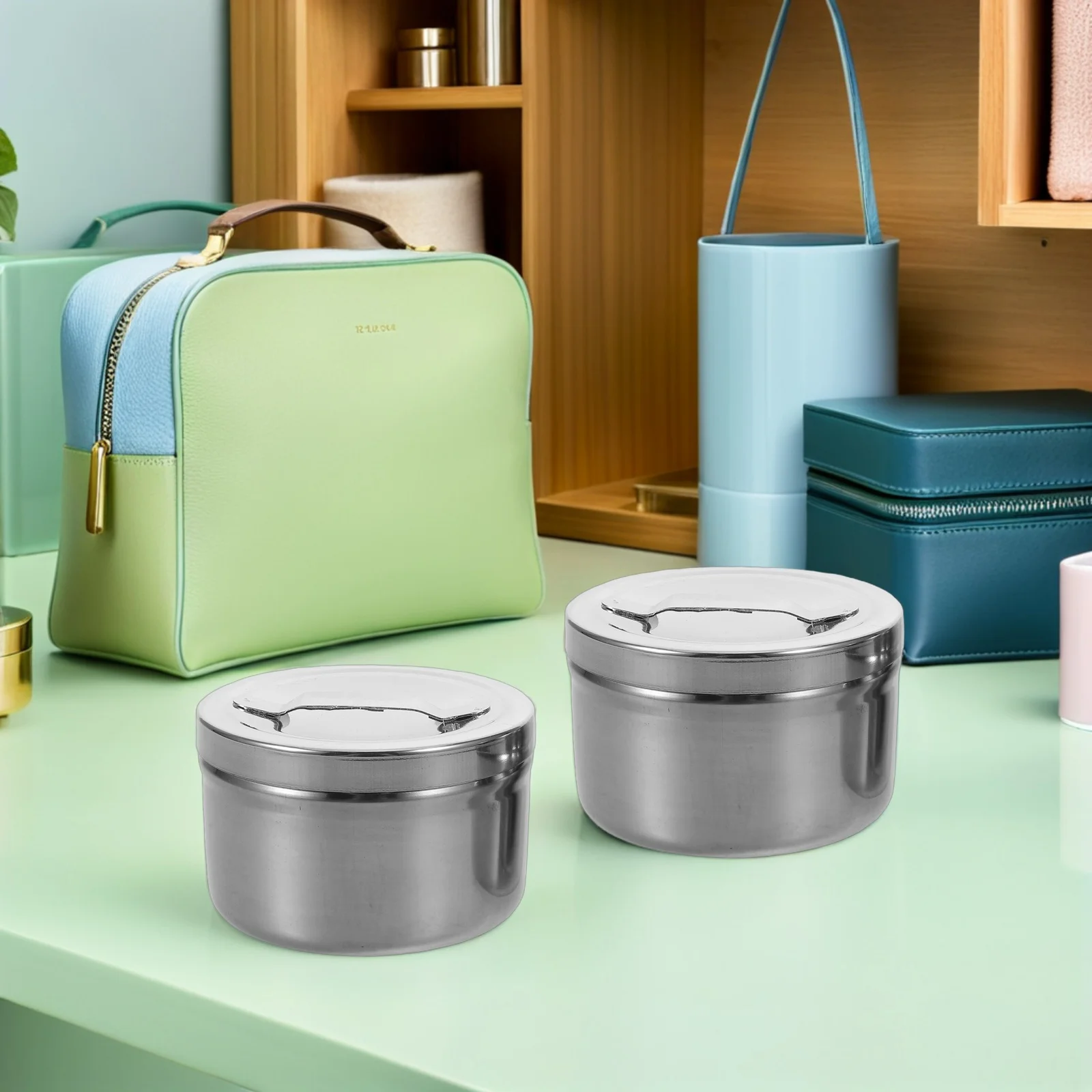 

4pcs Cotton Ball Swab Holder Stainless Steel Storage Jar 2.95" X 1.97" Moisture Proof Sealed Design Cotton Rounds Organizer