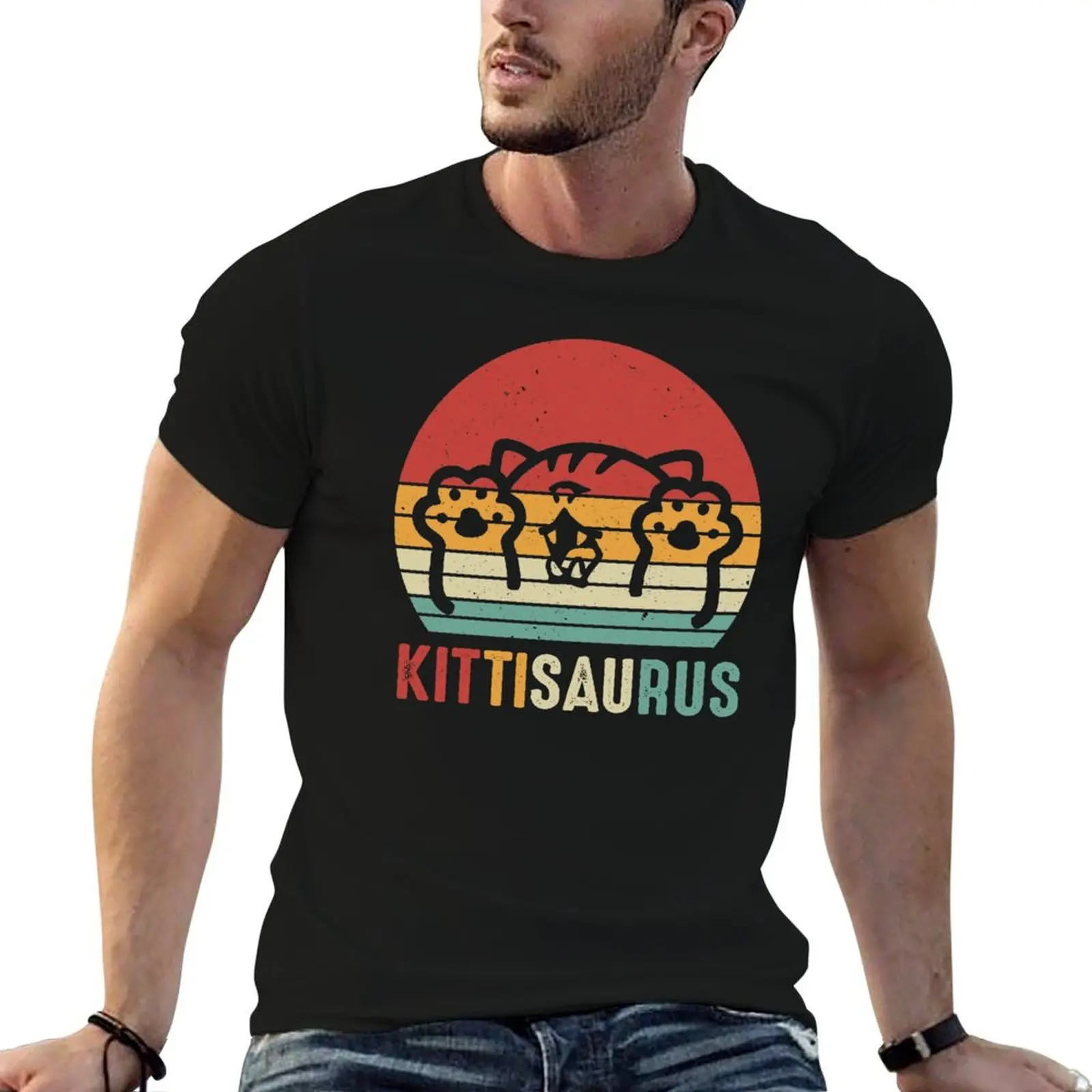 Kittisaurus Vintage Cat T-Shirt Classic Print Short Sleeve Shirt