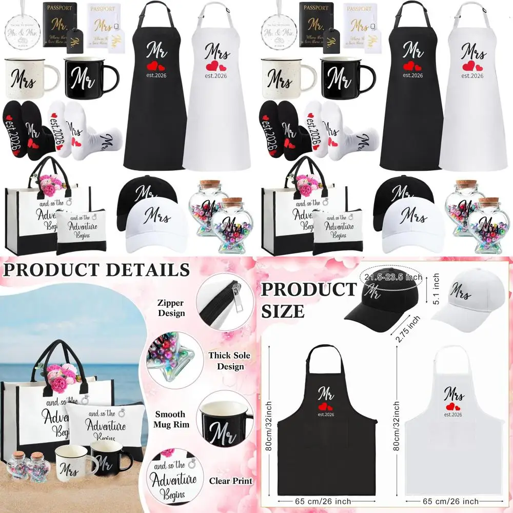 

Подарочный набор для молодоженов 2026: фартуши для свадебной вечеринки, готовки, медового месяца и путешествий