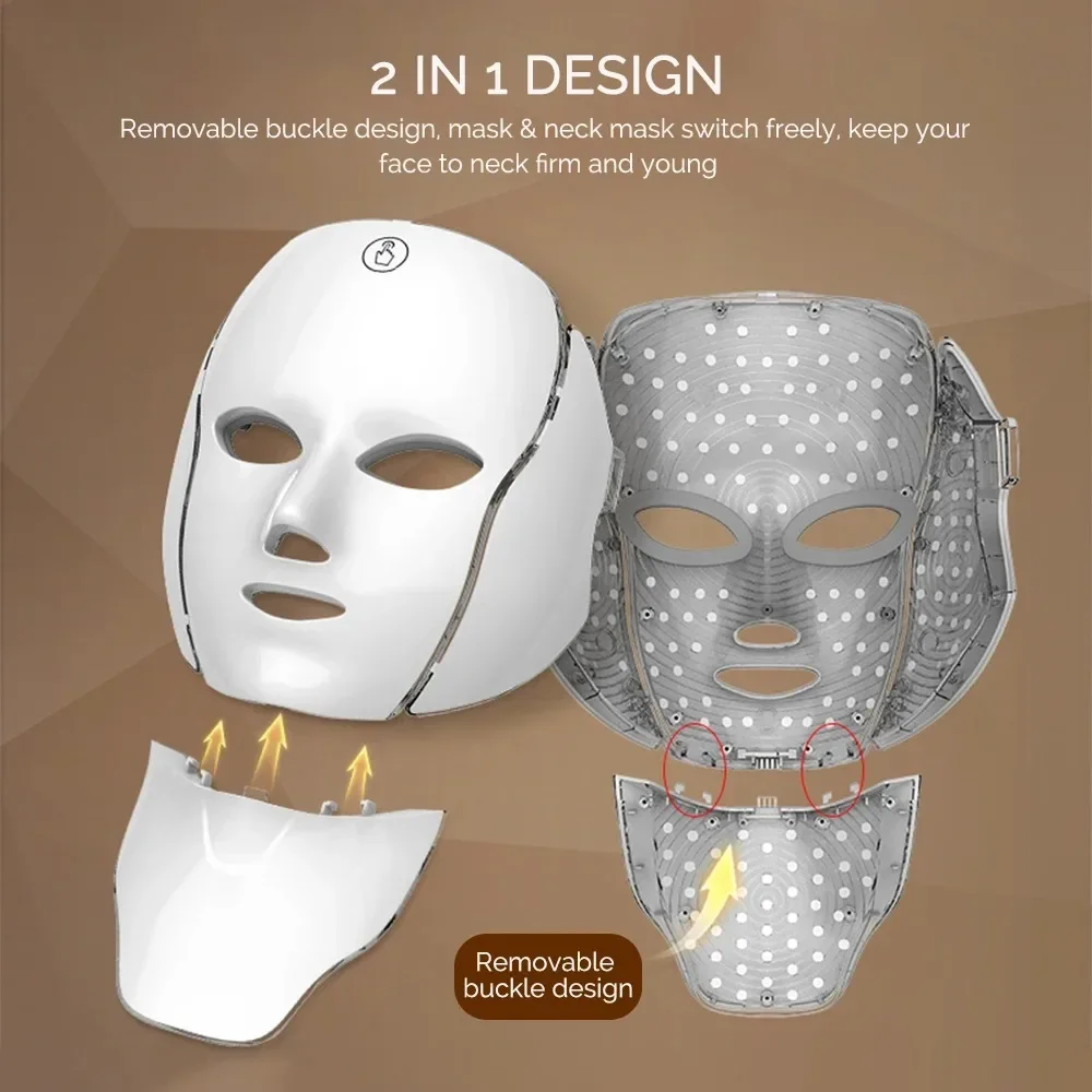LED Face Mask Red Light Therapy 7-1 Color 192LEDs Facial Wireless Mask Home Beauty Facial LED Mask Lovely Gift