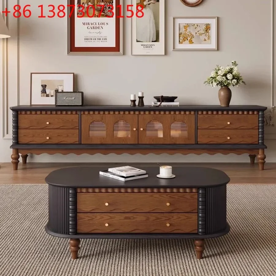 

Retro solid wood TV cabinet, living room home storage locker, antique small apartment coffee table TV cabinet combination