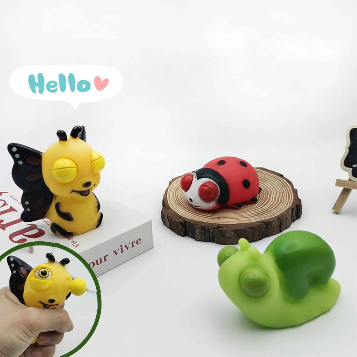 Novelty Squeeze Bumpy Eye Ladybugs Butterflies Snails Toys Simulation Insects Squeeze Pinch Music Fidget Toy Funny Gadgets