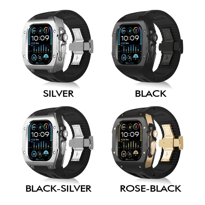 حافظة Soul Cool Titanium لساعة Apple Watch Ultra 3/2/1 مقاس 49 ملم، طقم تعديل iWatch، شريط مطاطي فلور، فاخر عالي الجودة
