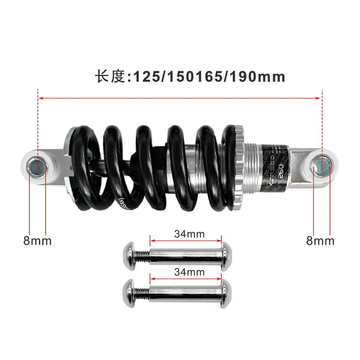 KS 260 MTB Form Absorber Rear Shocks for Bicycle 125/150/165/190mm 650/850LBS for Downhill CX MTB Moutain Bike Electric Scooter
