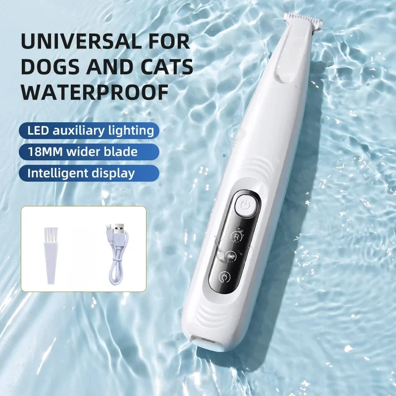 New Dog Paw Trimmer with LED Light Fully Waterproof Pet Hair Trimmer with LED Display Dog Clippers for Grooming 18mm Widen Blade